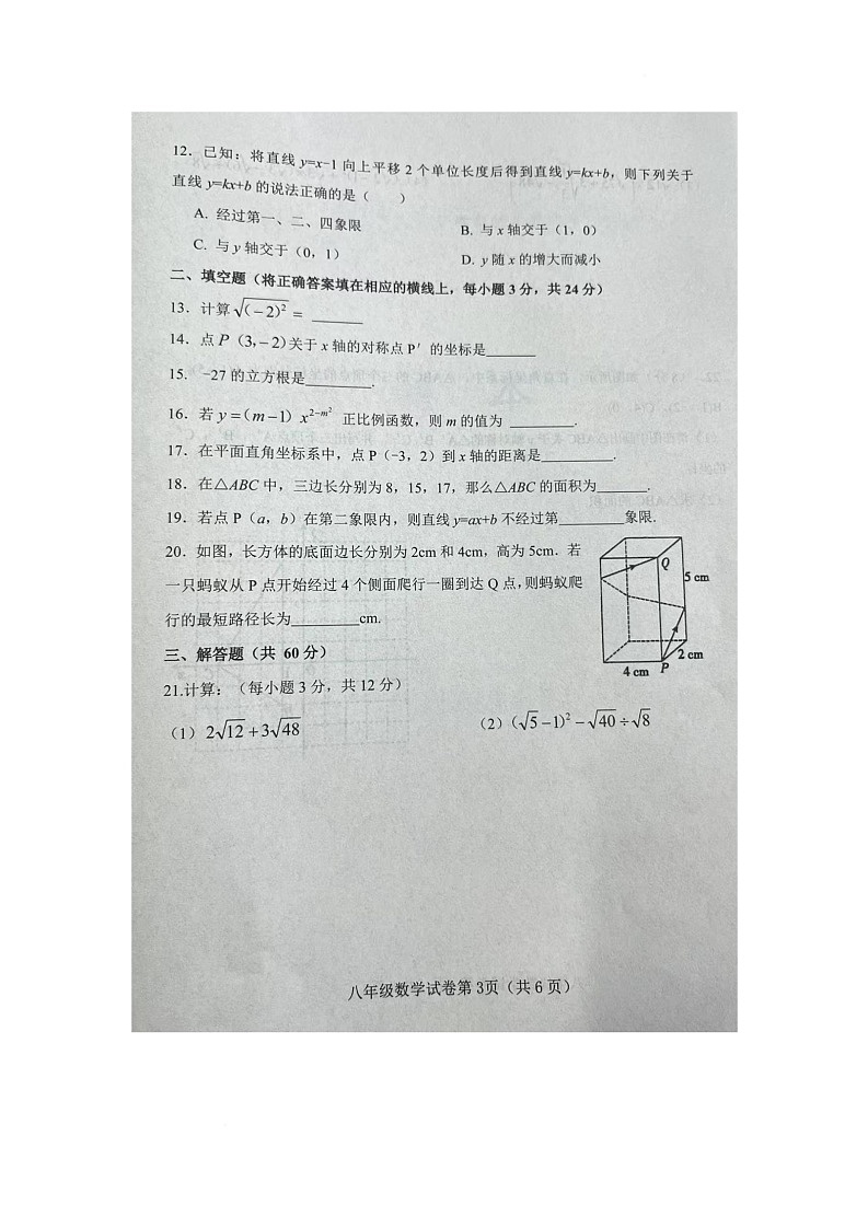 河北省邯郸市肥乡区2025-2026学年八年级上学期11月期中数学试题第3页