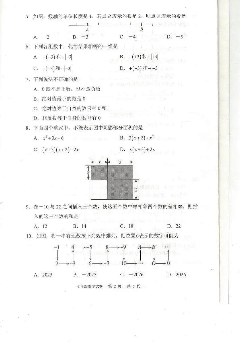 湖北省荆楚联盟2025-2026学年七年级上学期11月期中数学试题第2页