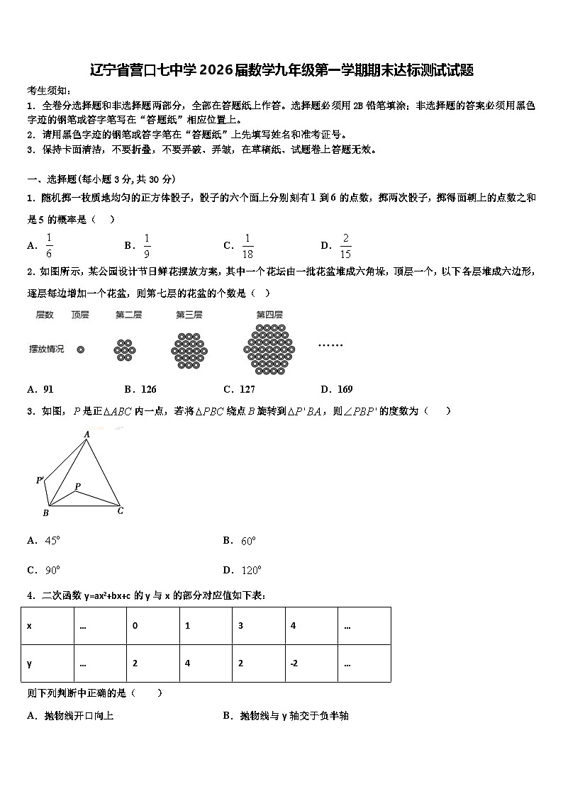 辽宁省营口七中学2026届数学九年级第一学期期末达标测试试题含解析第1页