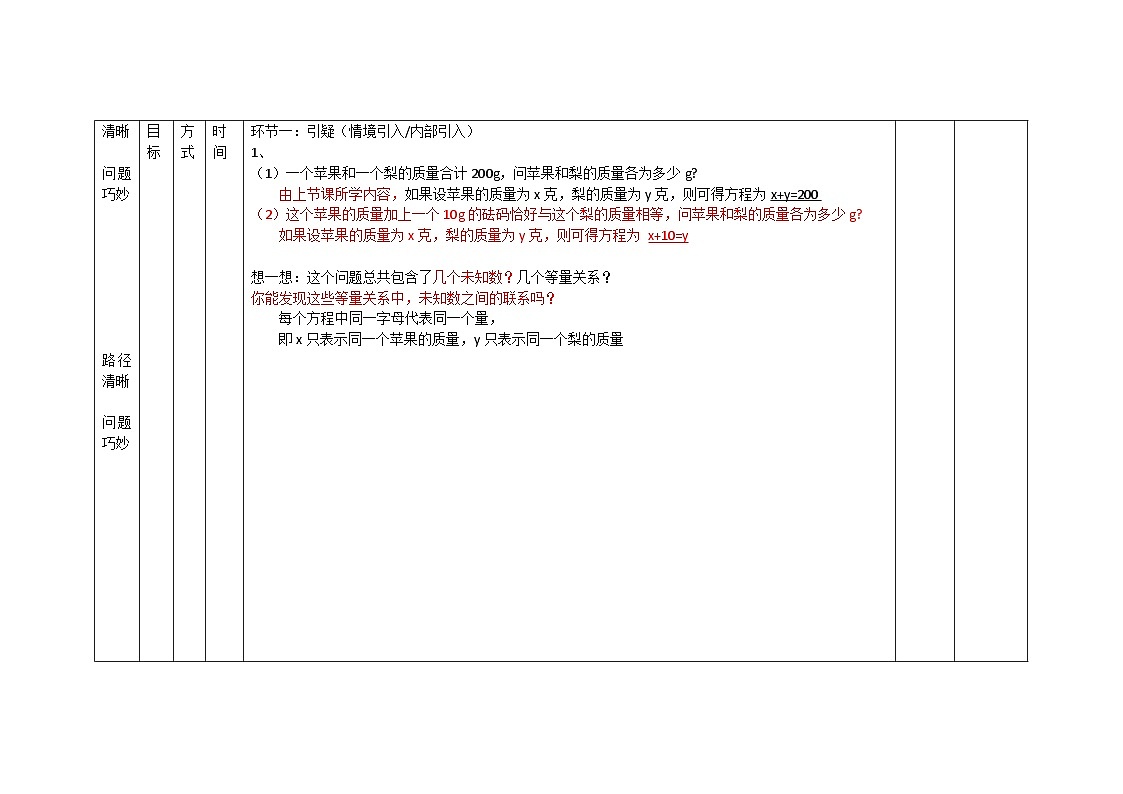 浙教版初中数学七年级下册 2.2 二元一次方程组 教案第2页