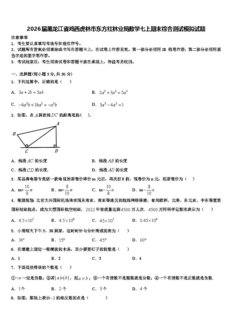 2026届黑龙江省鸡西虎林市东方红林业局数学七上期末综合测试模拟试题含解析第1页