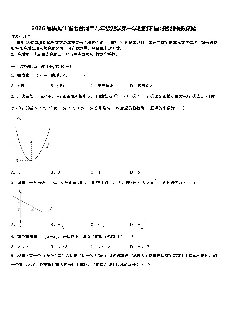 2026届黑龙江省七台河市九年级数学第一学期期末复习检测模拟试题含解析第1页