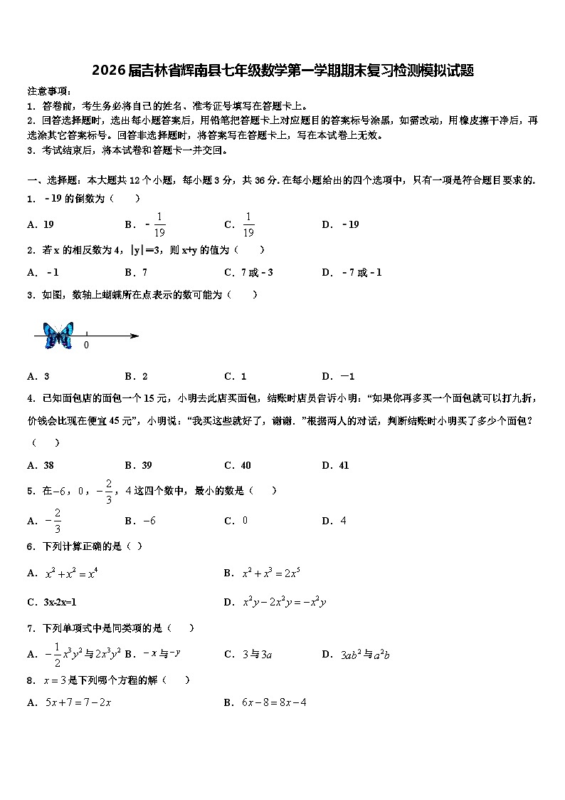 2026届吉林省辉南县七年级数学第一学期期末复习检测模拟试题含解析第1页