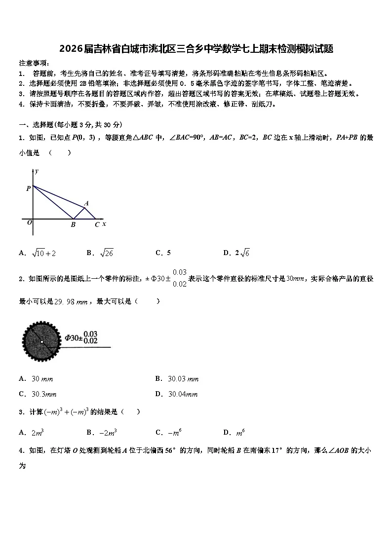 2026届吉林省白城市洮北区三合乡中学数学七上期末检测模拟试题含解析第1页