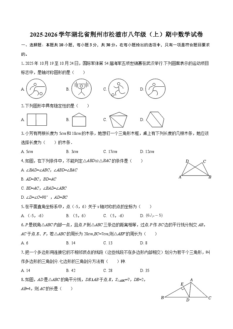 2025-2026学年湖北省荆州市松滋市八年级（上）期中数学试卷-自定义类型第1页