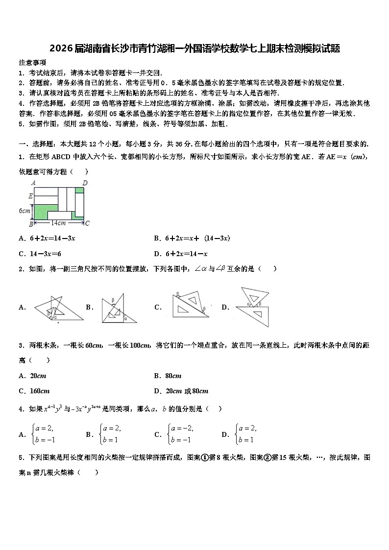 2026届湖南省长沙市青竹湖湘一外国语学校数学七上期末检测模拟试题含解析第1页