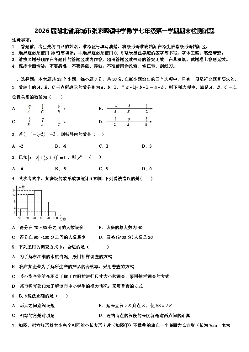 2026届湖北省麻城市张家畈镇中学数学七年级第一学期期末检测试题含解析第1页