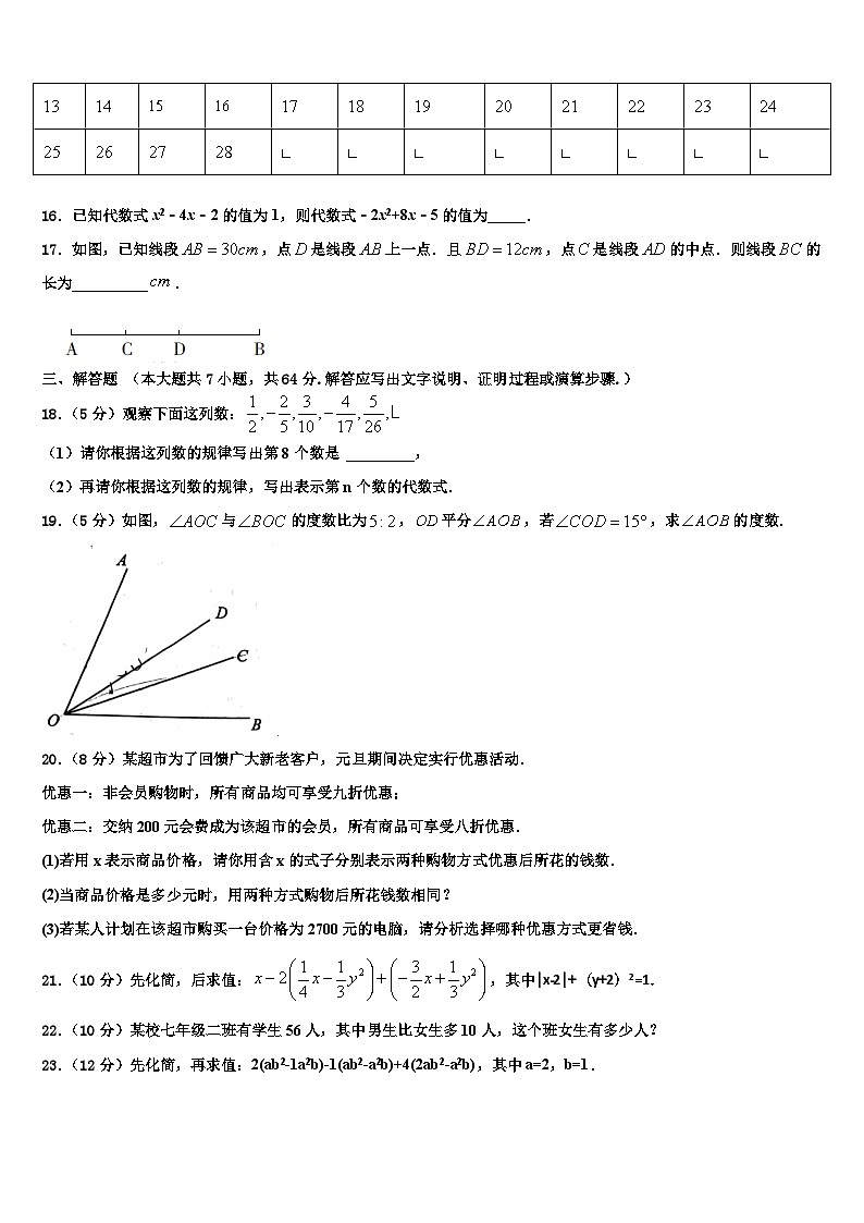 2026届湖北省武汉市七年级数学第一学期期末质量跟踪监视试题含解析第3页