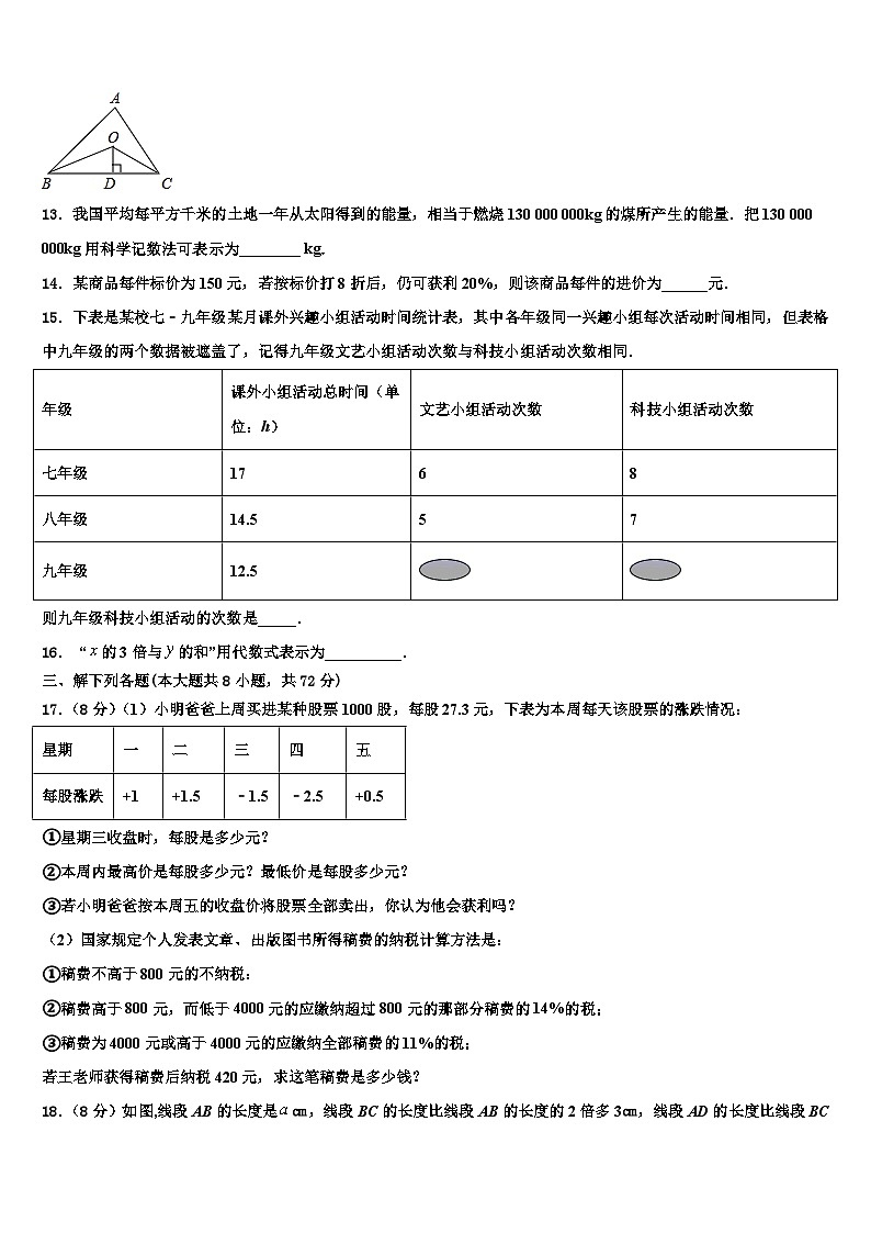 2026届吉林省长春市东北师大附中(明珠校区)数学七上期末质量跟踪监视试题含解析第3页