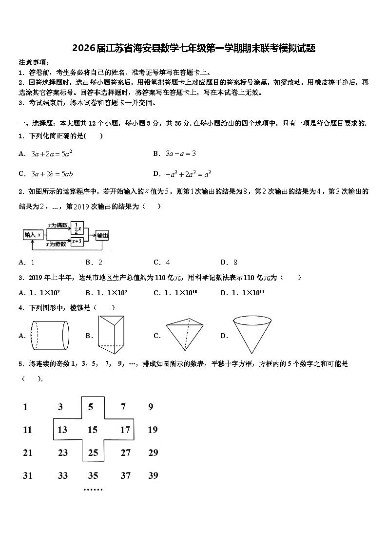 2026届江苏省海安县数学七年级第一学期期末联考模拟试题含解析第1页