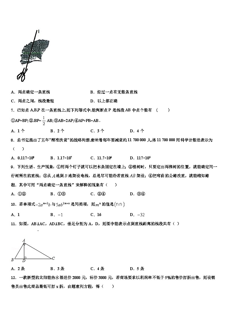 2026届江苏省南通市如皋市白蒲中学数学七上期末考试模拟试题含解析第2页