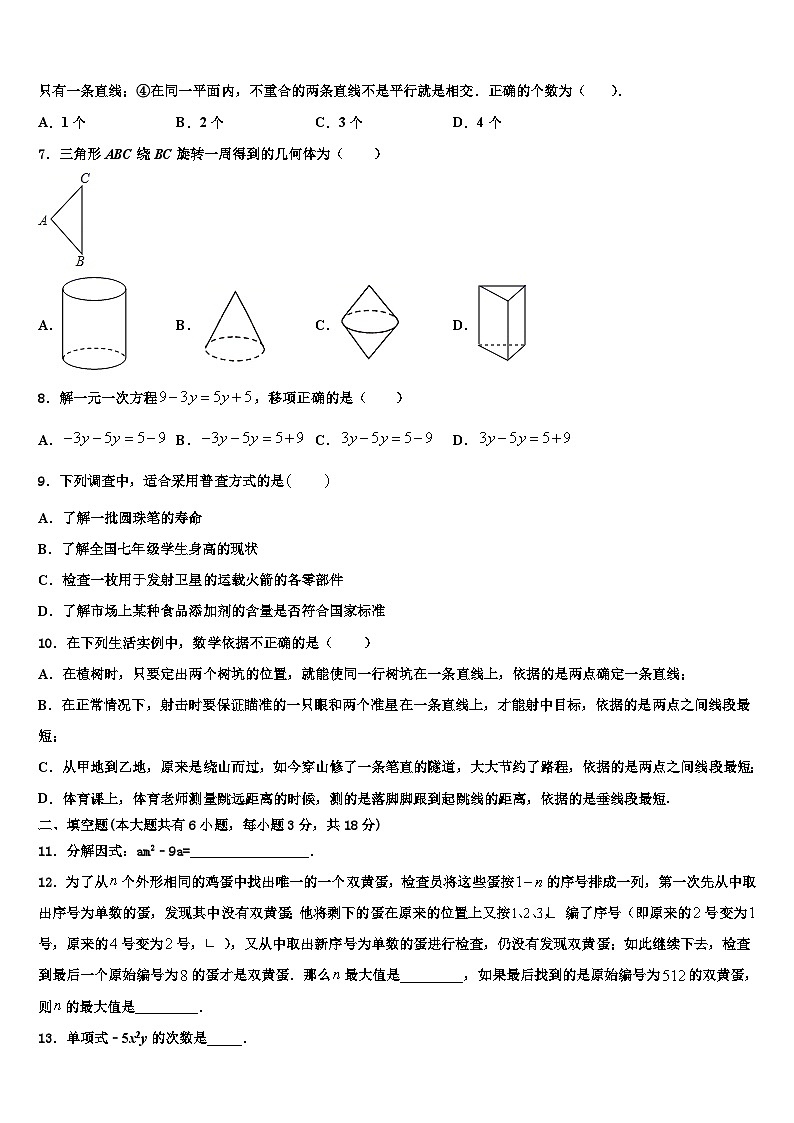 2026届江苏省南师大附中树人学校数学七上期末检测模拟试题含解析第2页