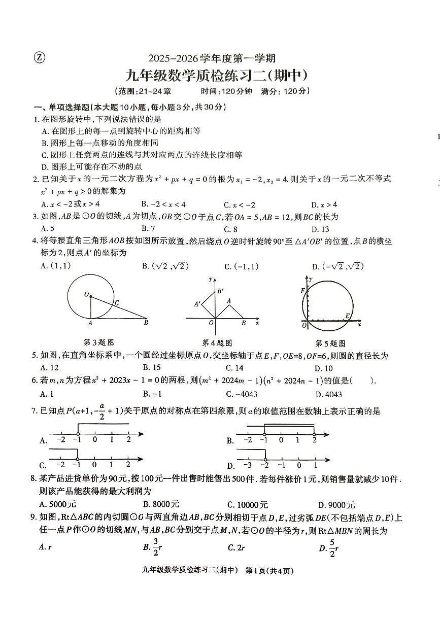 广东省湛江市廉江市第八中学2025-2026学年九年级上学期期中数学试题第1页