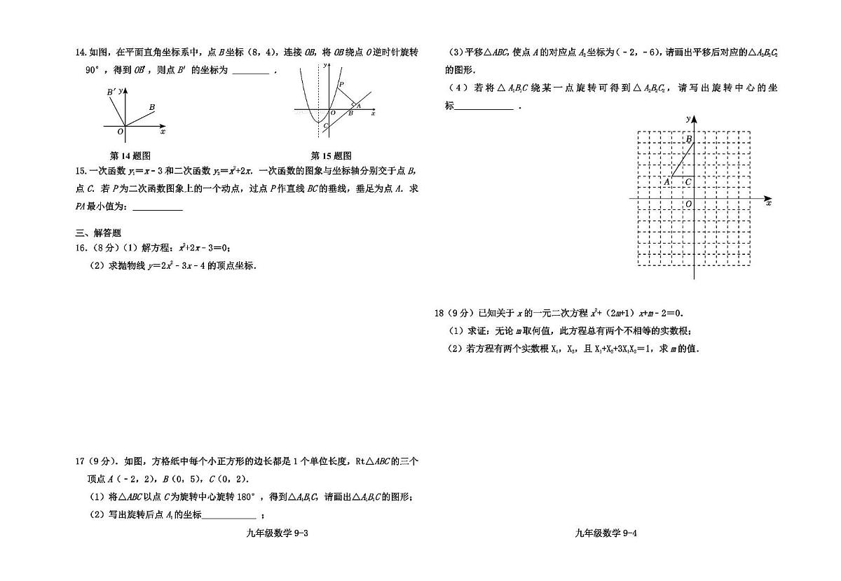 河南省信阳市淮滨县2025-2026学年上 学期期中测试试卷九年级数学第2页