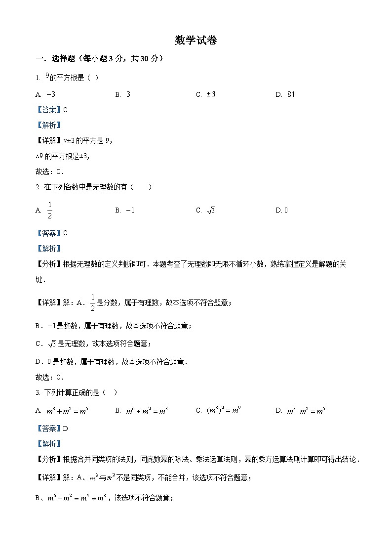 精品解析：吉林省长春市吉林大学附属中学2024-2025学年八年级上学期期中考试数学试题（解析版）第1页
