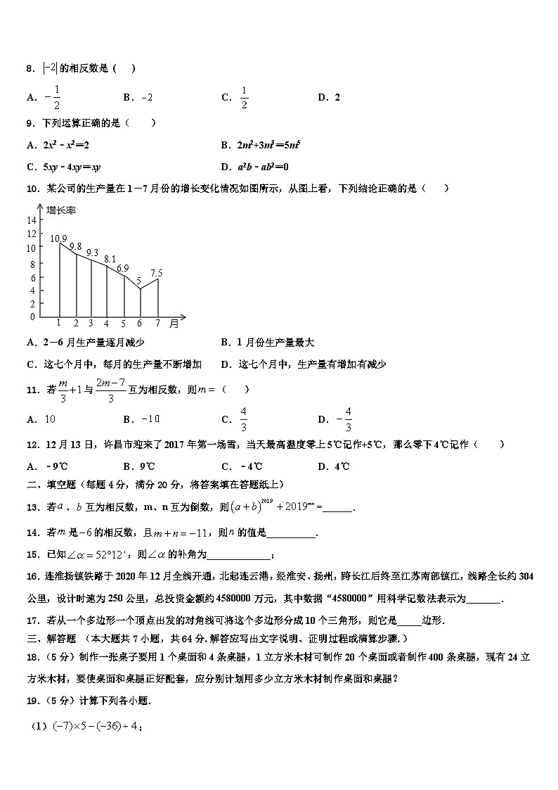 2026届江苏省盐城市明达中学数学七年级第一学期期末学业质量监测模拟试题含解析第2页