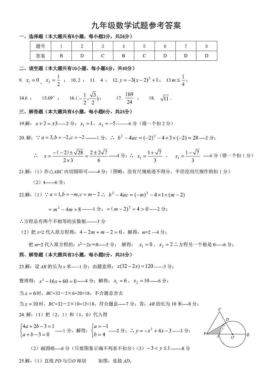 九年级数学参考答案(1)第1页
