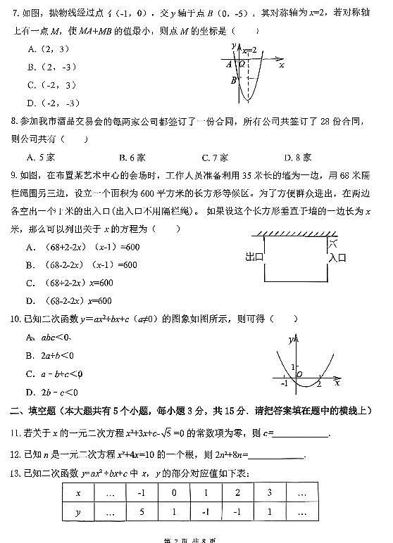 2025-2026学年山西省汾阳市九年级上学期期中考试数学试卷+答案第2页
