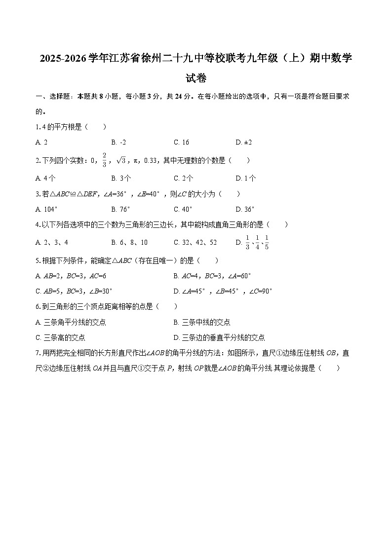 2025-2026学年江苏省徐州二十九中等校联考九年级（上）期中数学试卷-自定义类型第1页