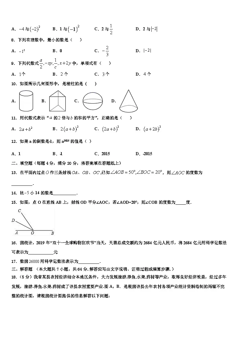 2026届江西省省宜春市袁州区七年级数学第一学期期末质量跟踪监视试题含解析第2页