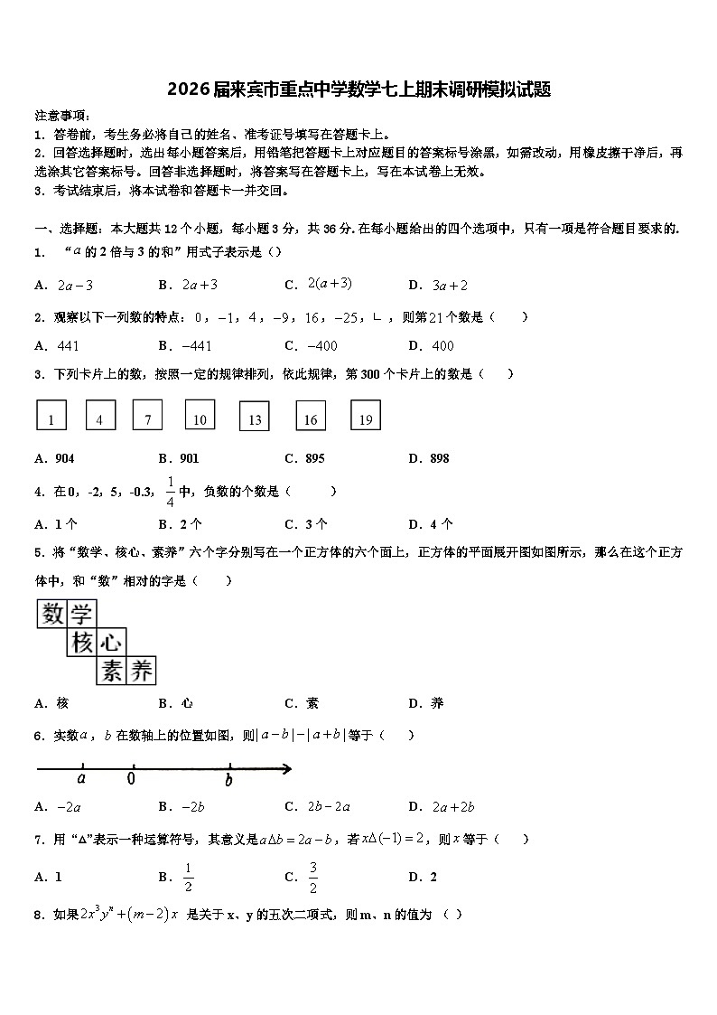 2026届来宾市重点中学数学七上期末调研模拟试题含解析第1页