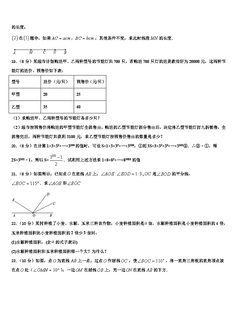 2026届连云港市重点中学七年级数学第一学期期末学业水平测试试题含解析第3页