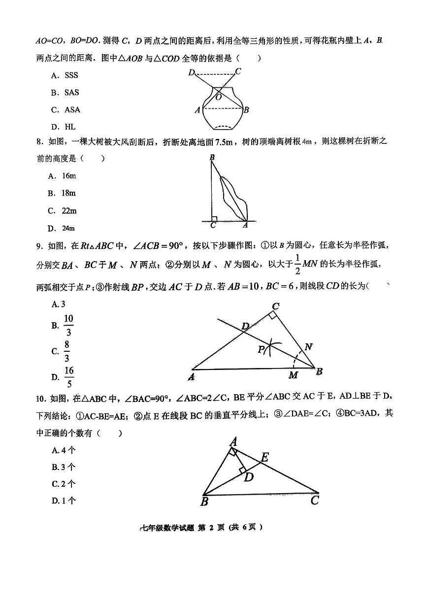 山东省济宁市济宁高新技术产业开发区2025-2026学年上学期七年级数学期中检测试题第2页