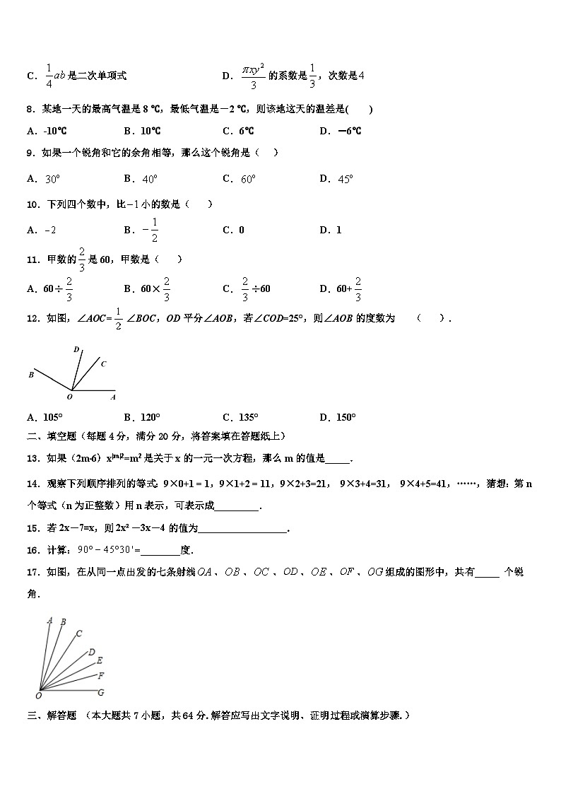 2026届辽宁省沈阳市东北育才学校数学七上期末复习检测试题含解析第2页