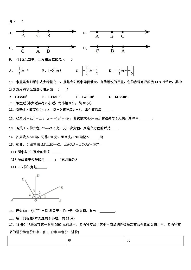 2026届山东德州市武城县数学七年级第一学期期末考试试题含解析第2页