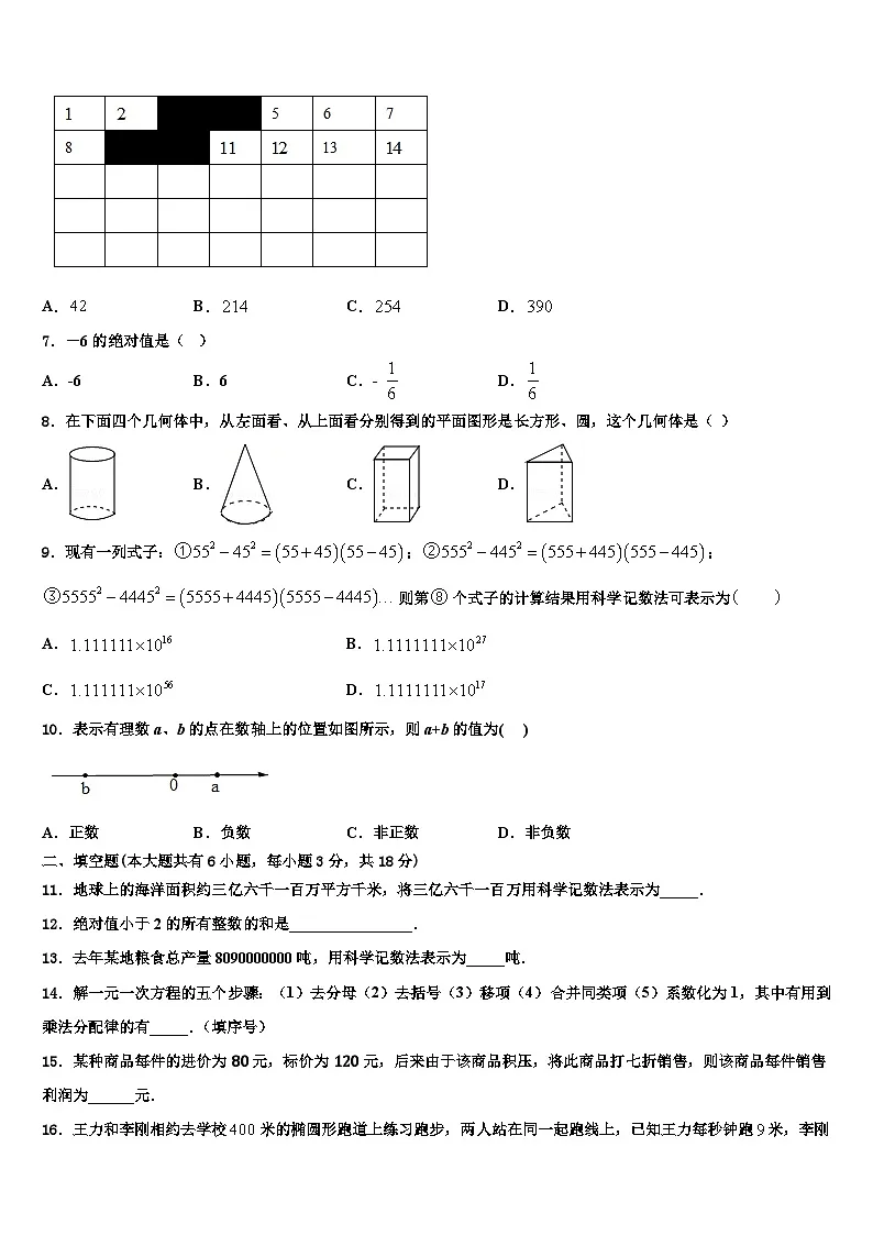 2026届山东省临沂市费县七年级数学第一学期期末调研模拟试题含解析第2页