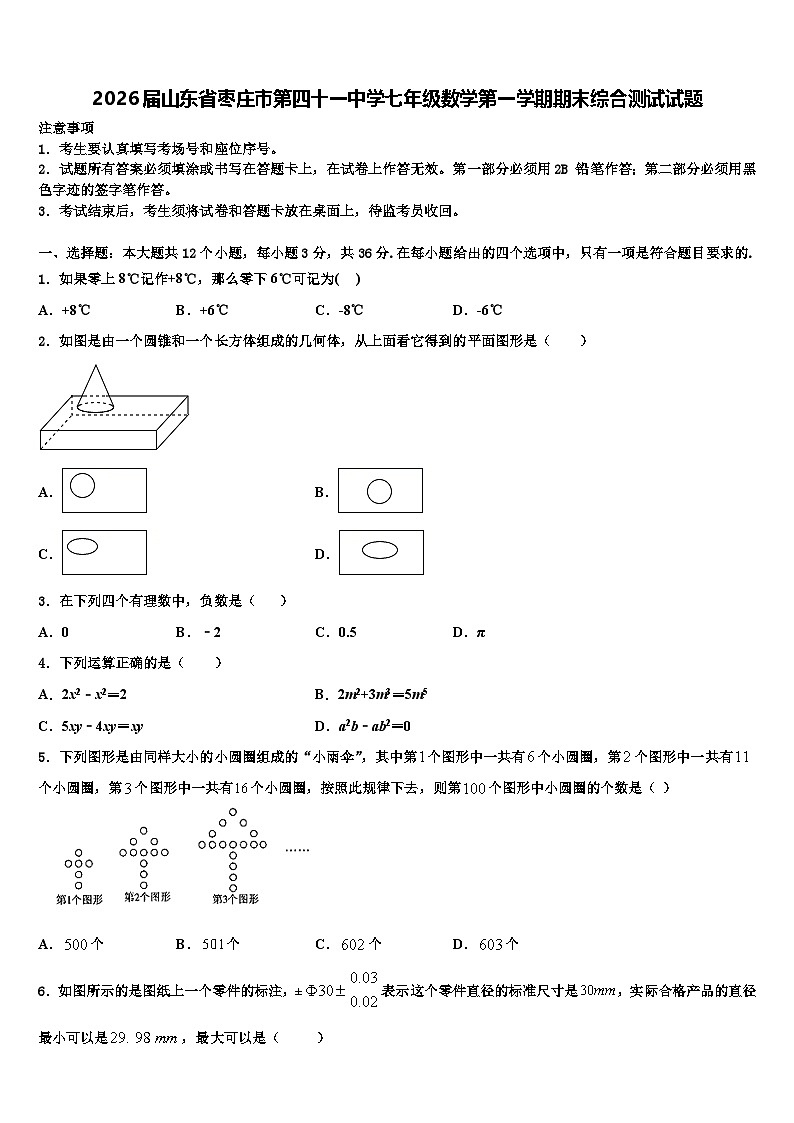 2026届山东省枣庄市第四十一中学七年级数学第一学期期末综合测试试题含解析第1页