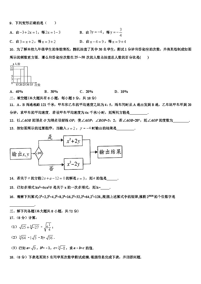2026届山东省郯城县红花镇初级中学七年级数学第一学期期末考试试题含解析第2页