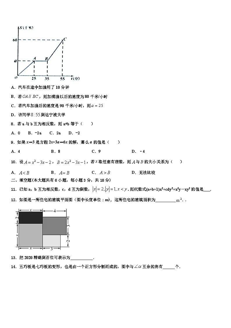 2026届山西省太原五十三中学七年级数学第一学期期末质量检测试题含解析第2页