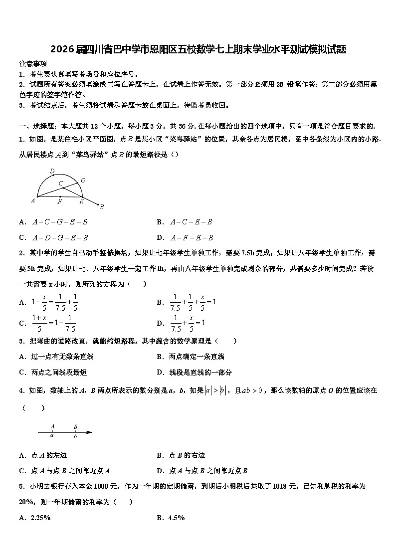 2026届四川省巴中学市恩阳区五校数学七上期末学业水平测试模拟试题含解析第1页