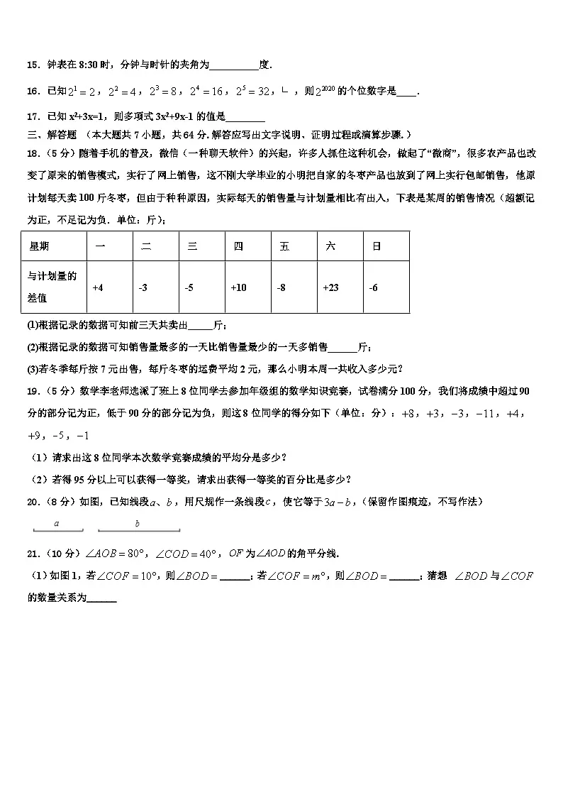 2026届四川省宁南县七年级数学第一学期期末教学质量检测模拟试题含解析第3页