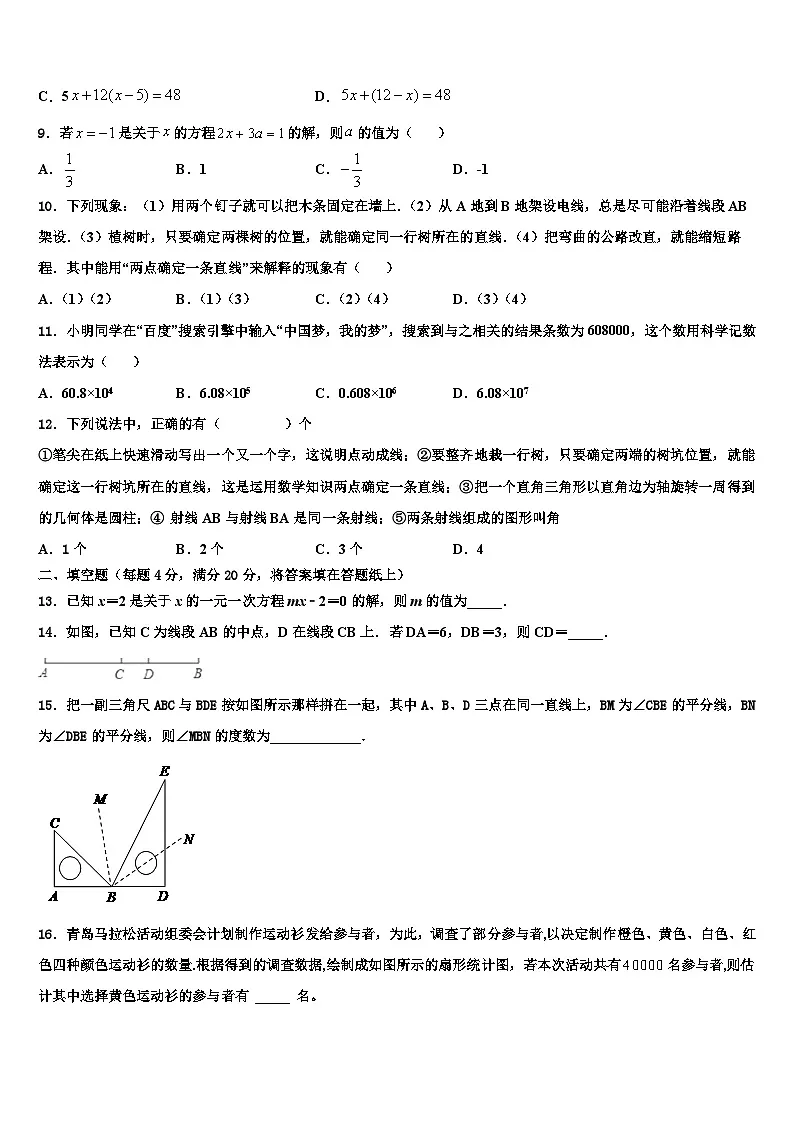 2026届四川省攀枝花十七中学数学七上期末考试试题含解析第2页