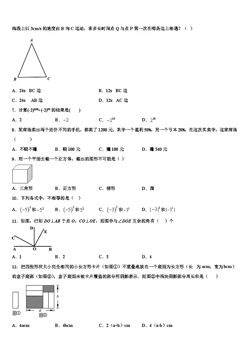 2026届四川省成都市实验中学七年级数学第一学期期末复习检测模拟试题含解析第2页