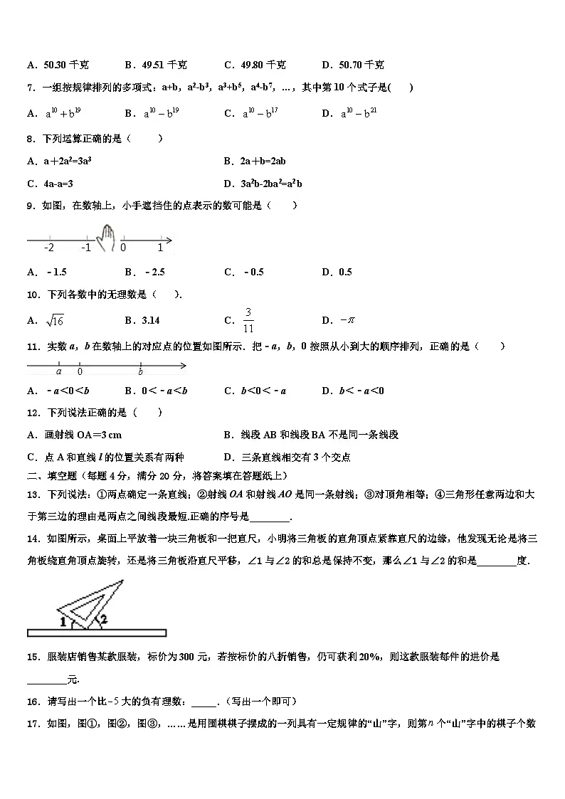 2026届四川省乐山市峨眉山市七年级数学第一学期期末学业水平测试试题含解析第2页
