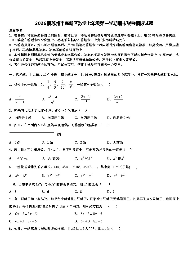 2026届苏州市高新区数学七年级第一学期期末联考模拟试题含解析第1页