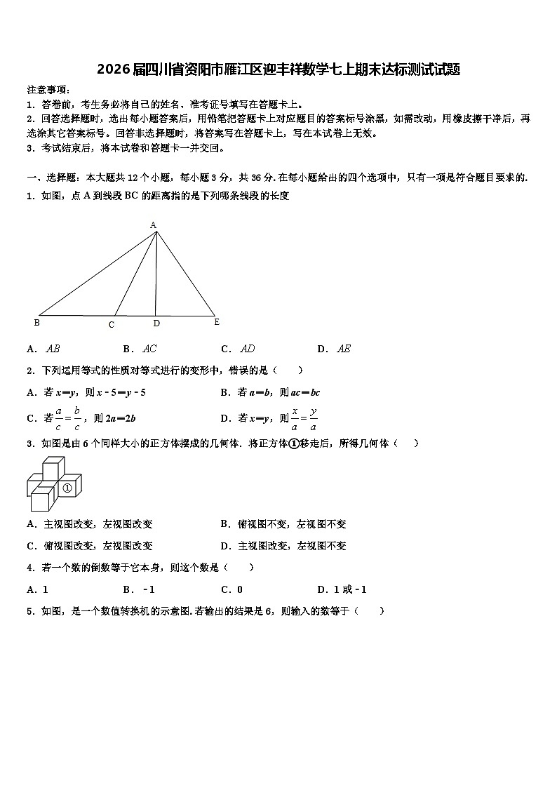 2026届四川省资阳市雁江区迎丰祥数学七上期末达标测试试题含解析第1页