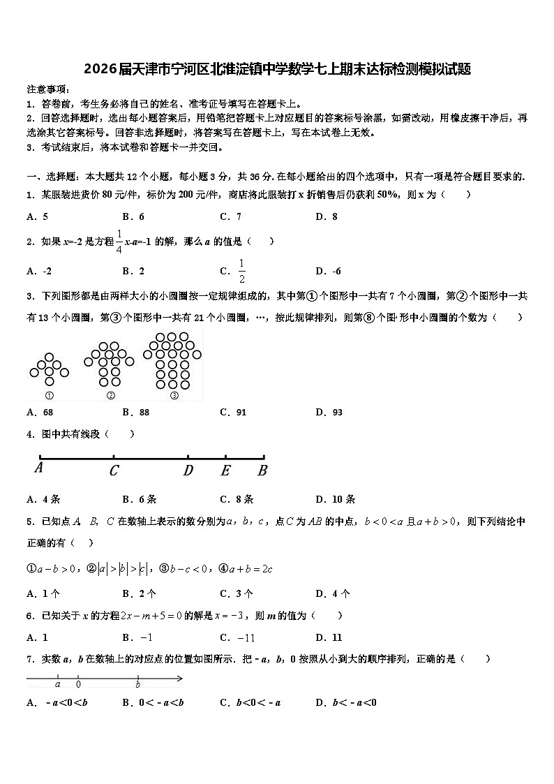 2026届天津市宁河区北淮淀镇中学数学七上期末达标检测模拟试题含解析第1页