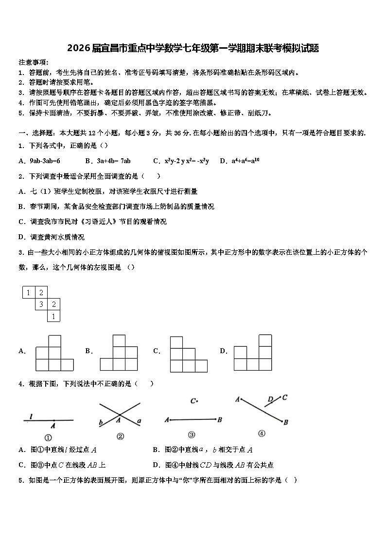 2026届宜昌市重点中学数学七年级第一学期期末联考模拟试题含解析第1页
