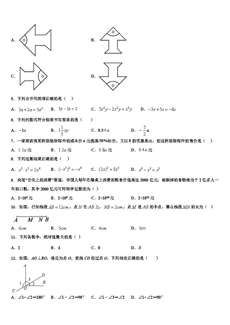2026届云南省巍山县数学七上期末质量跟踪监视模拟试题含解析第2页