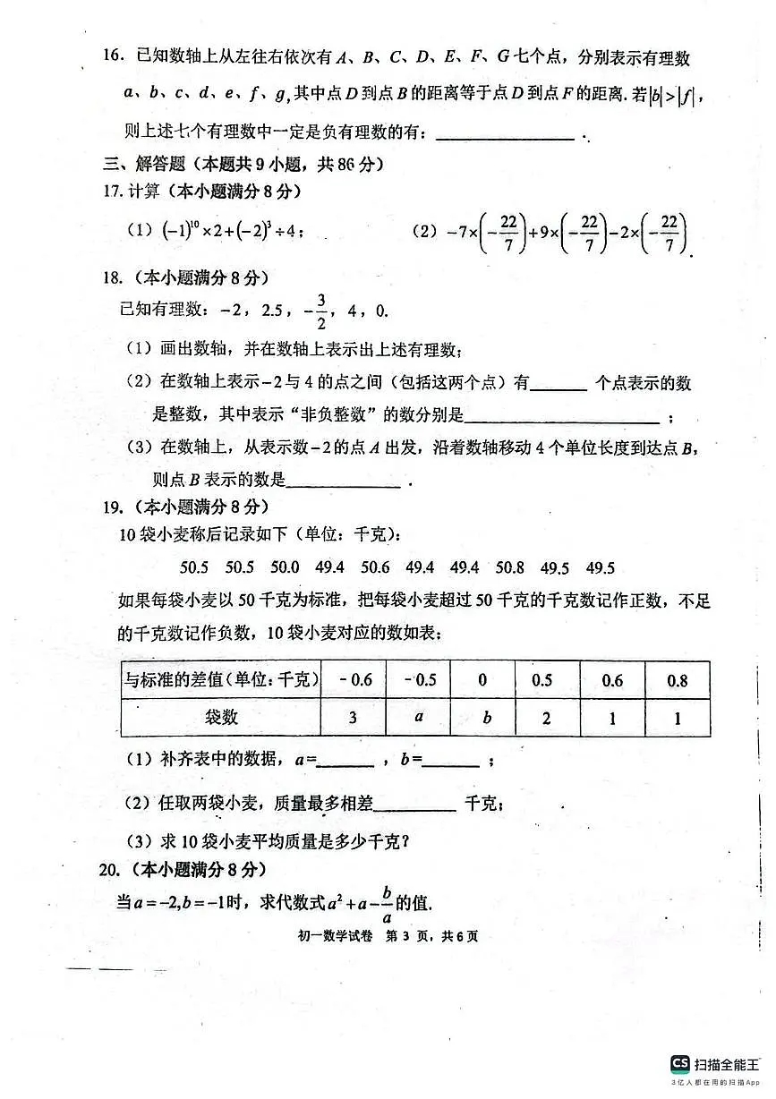 福建师范大学附属中学2025-2026学年七年级上学期期中数学试题第3页