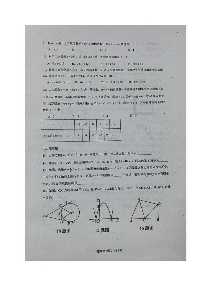 海南万宁市点 北京师范大学万宁实验学校2025-2026学年九年级上学期期中考试数学试题第2页