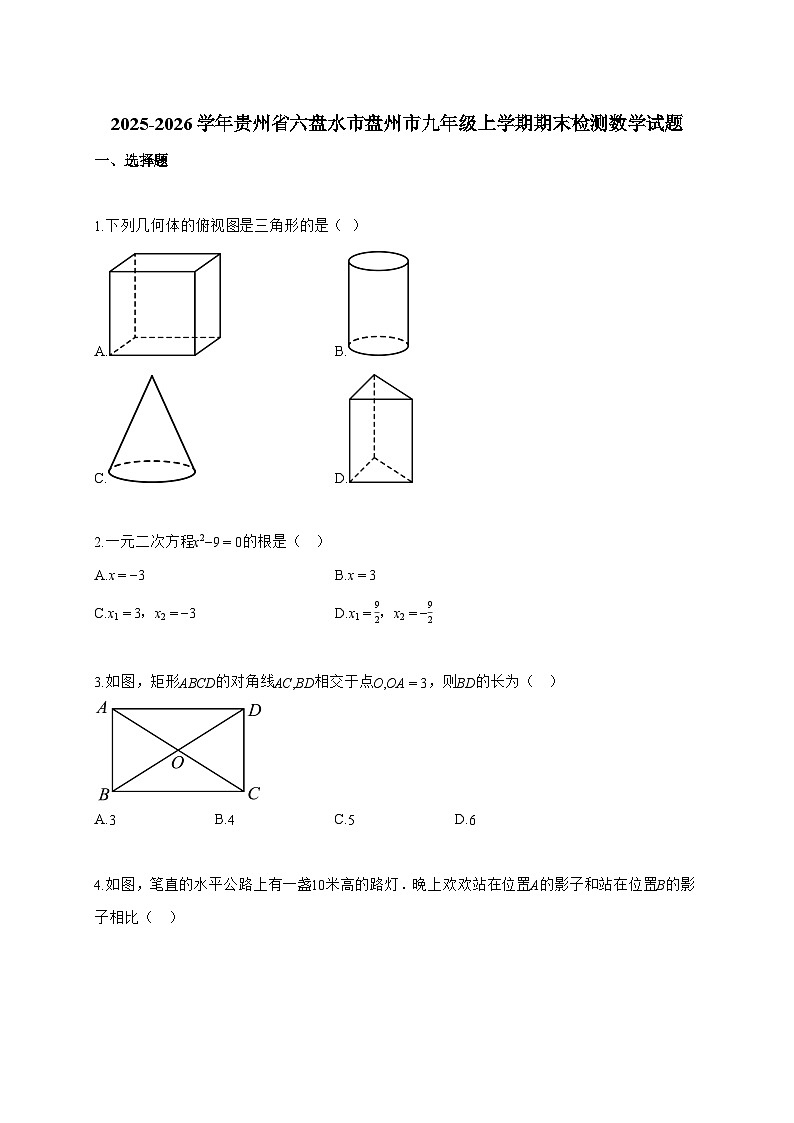 2025~2026学年贵州省六盘水市盘州市九年级上学期期末检测数学试卷【附解析】第1页