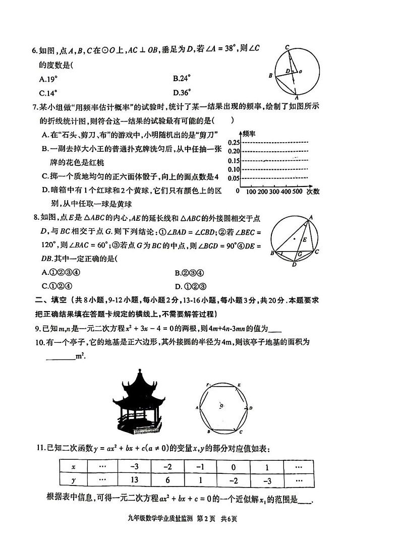内蒙古呼和浩特市2024—2025学年上学期九年级期末数学试卷第2页