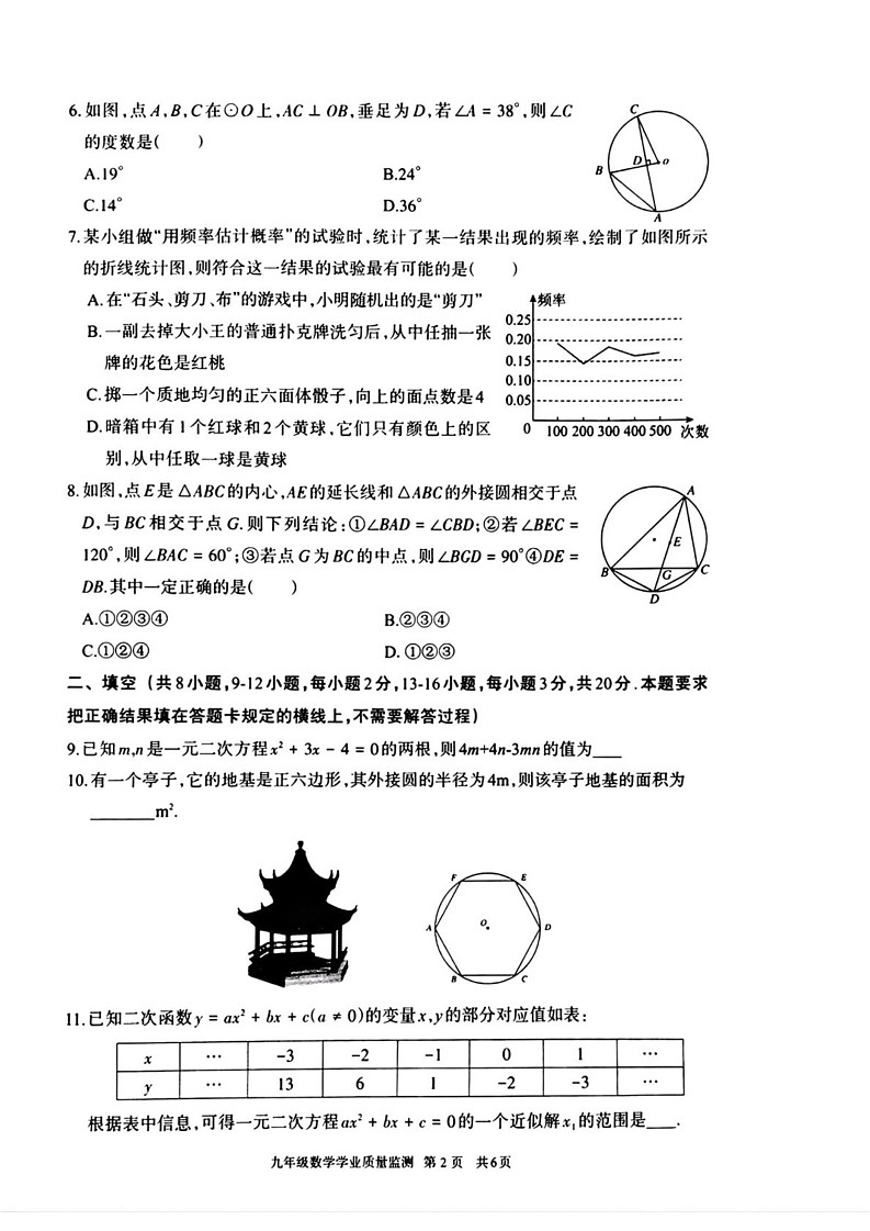 内蒙古呼和浩特市2024-2025学年上学期九年级数学期末试卷第2页
