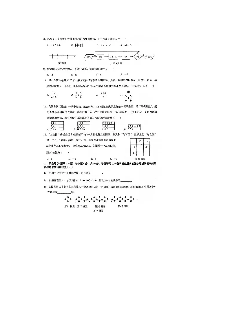 贵州省遵义汇川区 2025-2026学年度第一学期七年级上册数学期中试卷（无答案 图片版）第2页