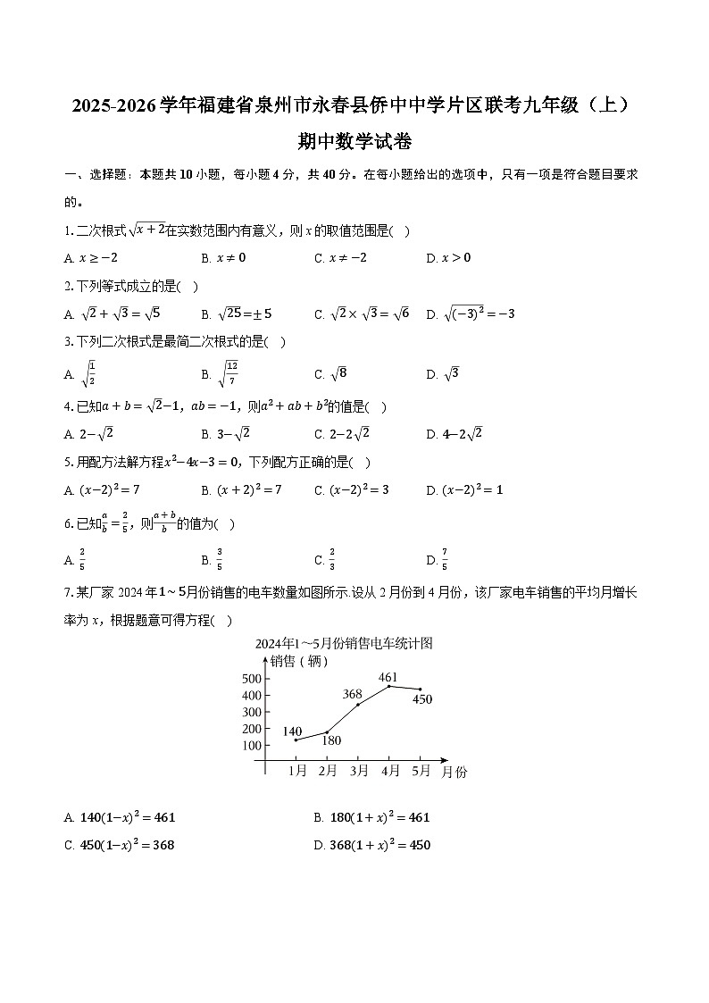 2025-2026学年福建省泉州市永春县侨中中学片区联考九年级（上）期中数学试卷第1页
